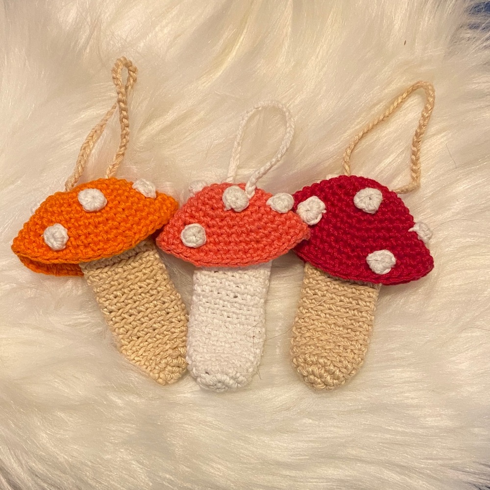 Crochet Mushroom Lip Gloss Holders Set of 3 New